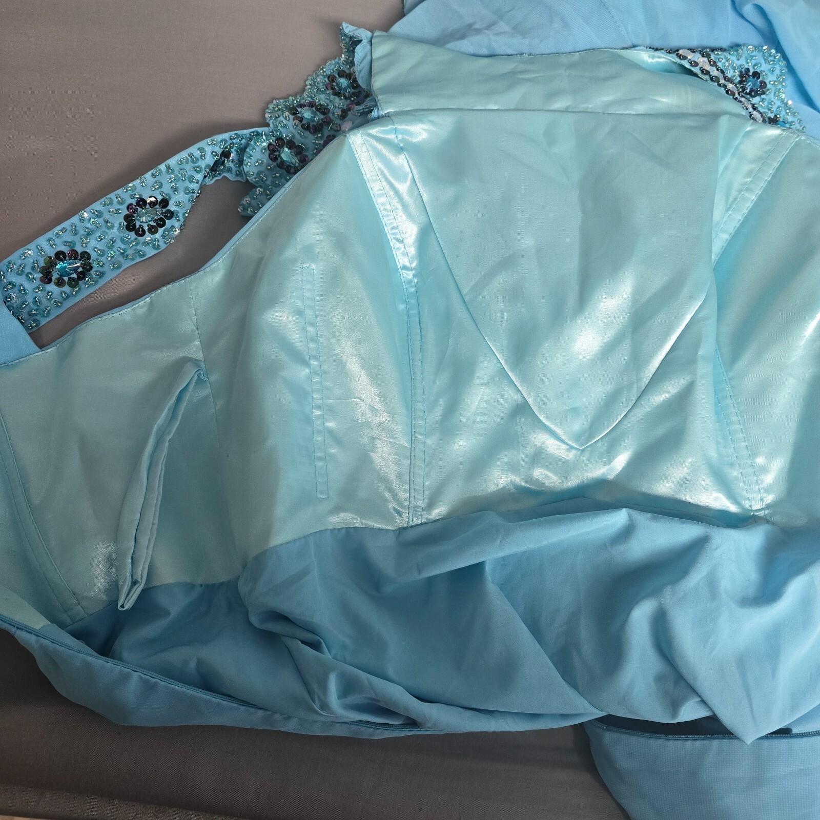 Beaded Dress Womens 16 Blue Beaded Maxi Chiffon Overlay Cocktail Cruise Prom