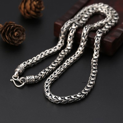 Solid 925 Sterling Silver Chain Men 7mm Dragon Feather Necklace 114g/25inch