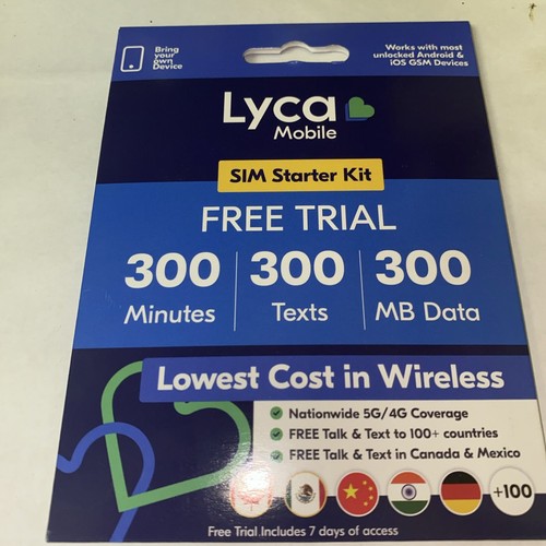 Lycamobile 300 Plan 1st Month Included SIM Card Triple Cut Unlimited Natl Talk &
