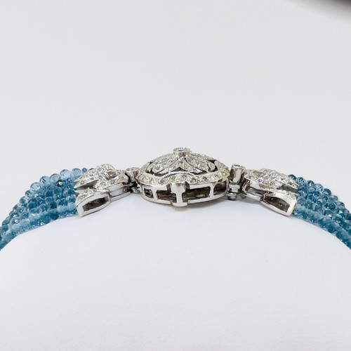 Antique Style 14k White Gold Genuine London Blue Topaz & Diamond Bracelet New 7