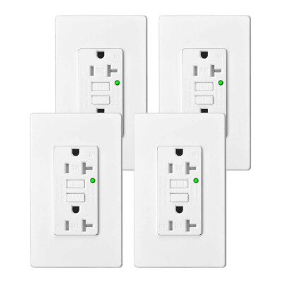 Self-Test GFCI Outlet 20 Amp Electrical Duplex Receptacle TR WR w/Wall Plate 4PK