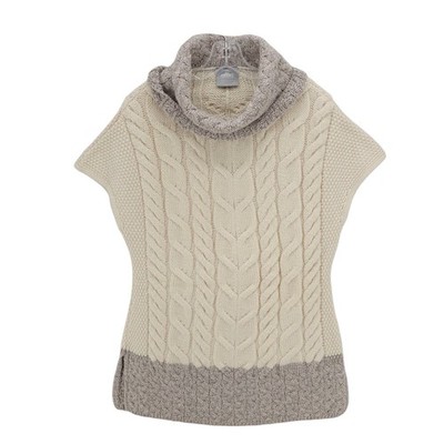 ARAN WOOLLEN MILLS Cable knit Turtle Cowl Neck Tunic Sweater Sleeveless LARGE