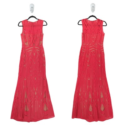 BCBGMAXAZRIA Women 2 Veira Dress Lipstick Red Maxi Sleeveless Lace Corset Gown