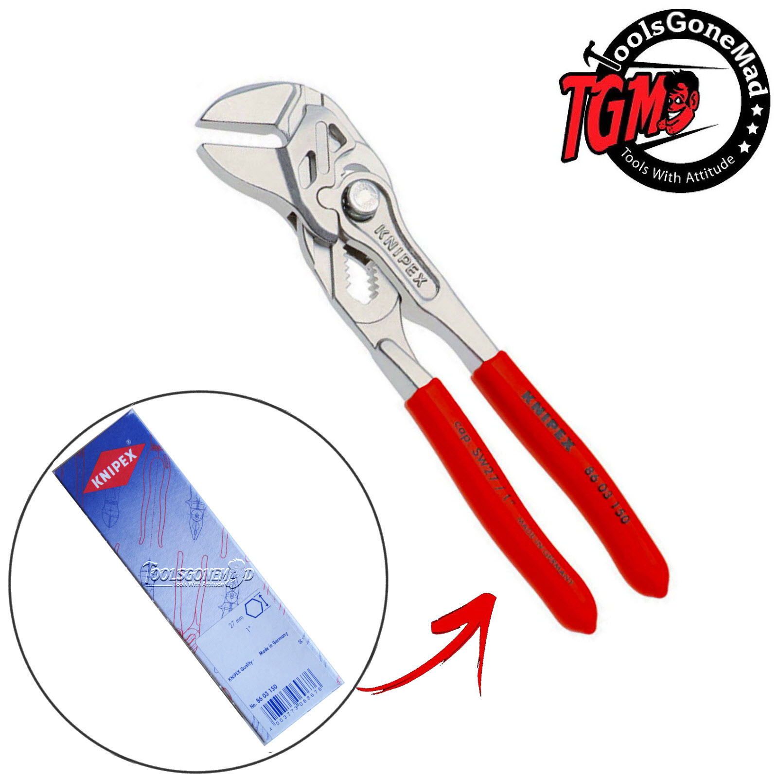 KNIPEX ADJUSTABLE PLIERS WRENCH 3PIECE SET CUSHION GRIP 8603250