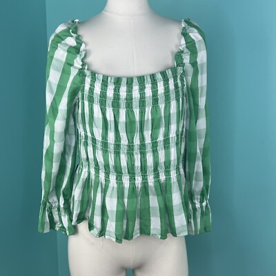 Who What Wear Women Green Plaid 3/4 Sleeve Blouse Size XL EUC