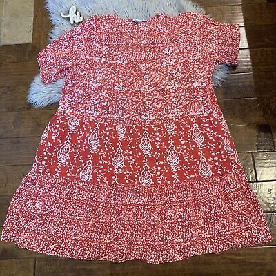 The Vermont Country Store Dress Red White Floral Print Cotton Knit Size 3X