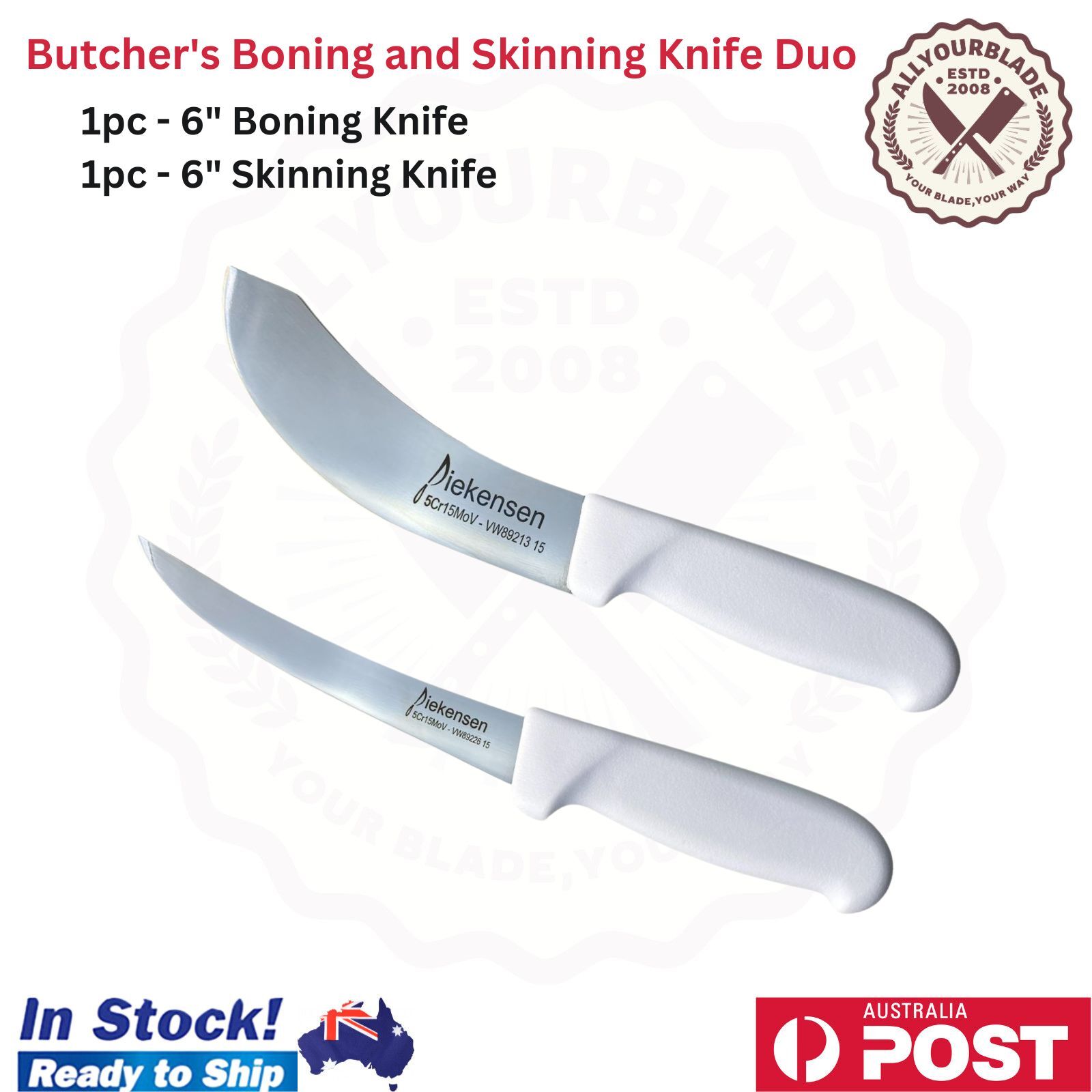 New Diekensen Butchers 6'' Curved Knives Set Skinning Knife & Boning Knife White