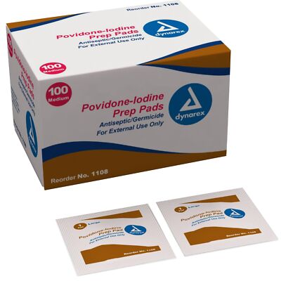 Dynarex PVP Prep Pad NonSterile Medium Nonwoven Gauze 1108 1 Count(s) 100 /Count