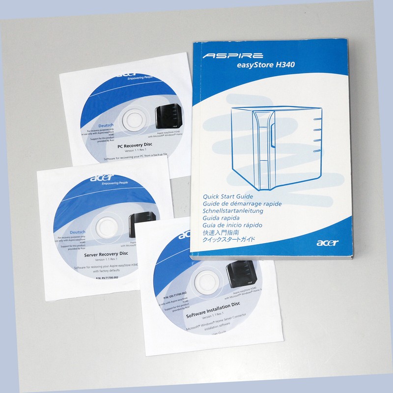 Installations Cd Dvd Qicksart Handbuch Orig. Nas Aser Aspire Easystore H340