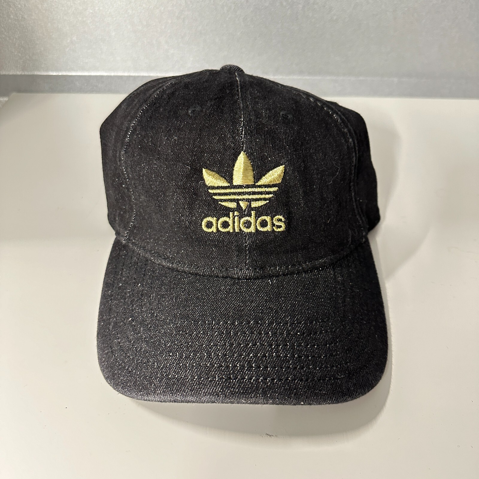 Adidas Originals Hat Womens OSFW Black Denim Gold Embroidere