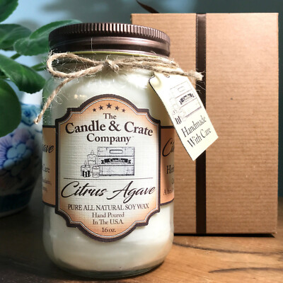 Citrus Agave Soy Wax Candle, Citrus Scented, Long Lasting Fragrance, Fruit Scent
