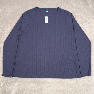 Old Navy Shirt Womens Small Navy Blue Long Sleeve Rayon Blend Stretchy Luxe NEW