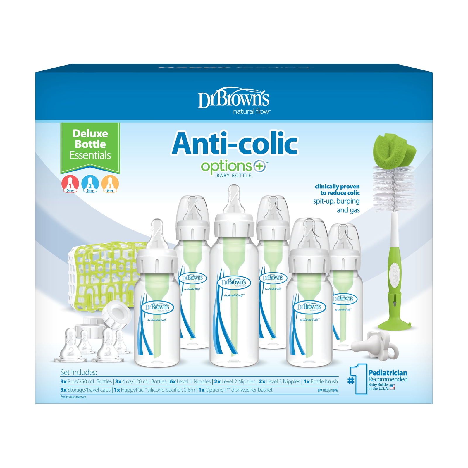 Dr. Browns Natural Flow Anti-ColicOptions+ Deluxe Bottle Essentials Gift Set~8H