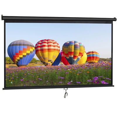 80'' Diagonal Projection Projector Screen Manual Pull Down 16:9 HD 4K Movie Black