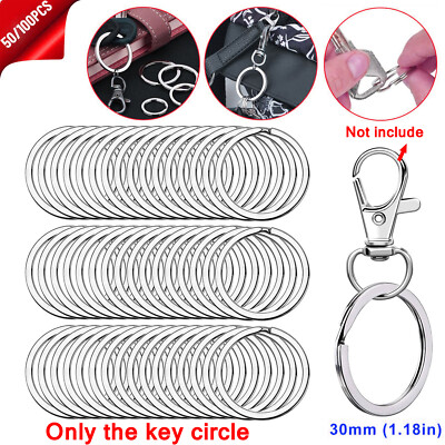 50/100/150 Stainless Steel Key 20-25-30mm Rings Split Hoop DIY Flat Metal Chains