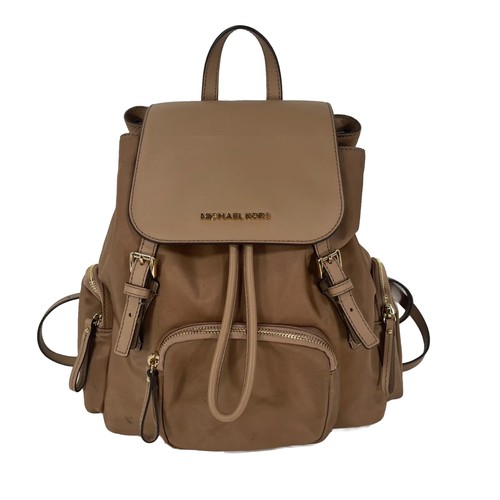 Michael Kors Abbey Cargo Nylon Drawstring Large Backpack Bag Beige
