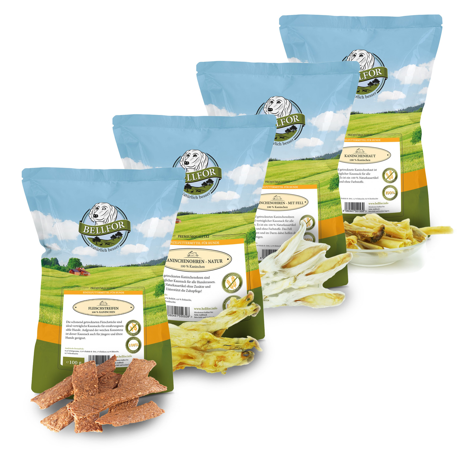 Bellfor Hundefutter Hunde Leckerlis Hundesnack vom Kaninchen Kausnacks Set 650g