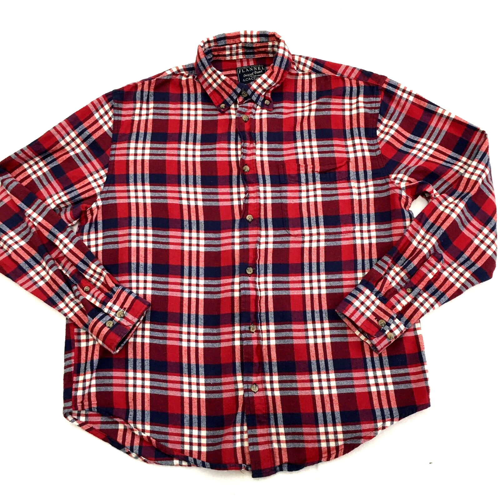 CACTUS Workwear Flannel Shirt Men's L Red Blue Check Plaid Normcore Dad Preppy