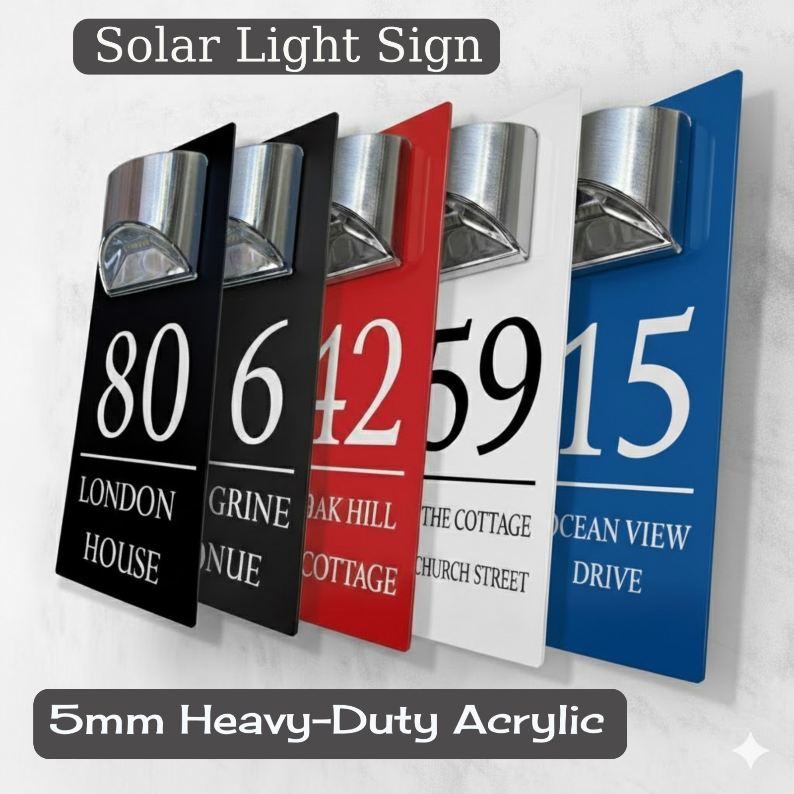 House Number Plaques Personalised House Signs Extra Bright LED Solar Light Door