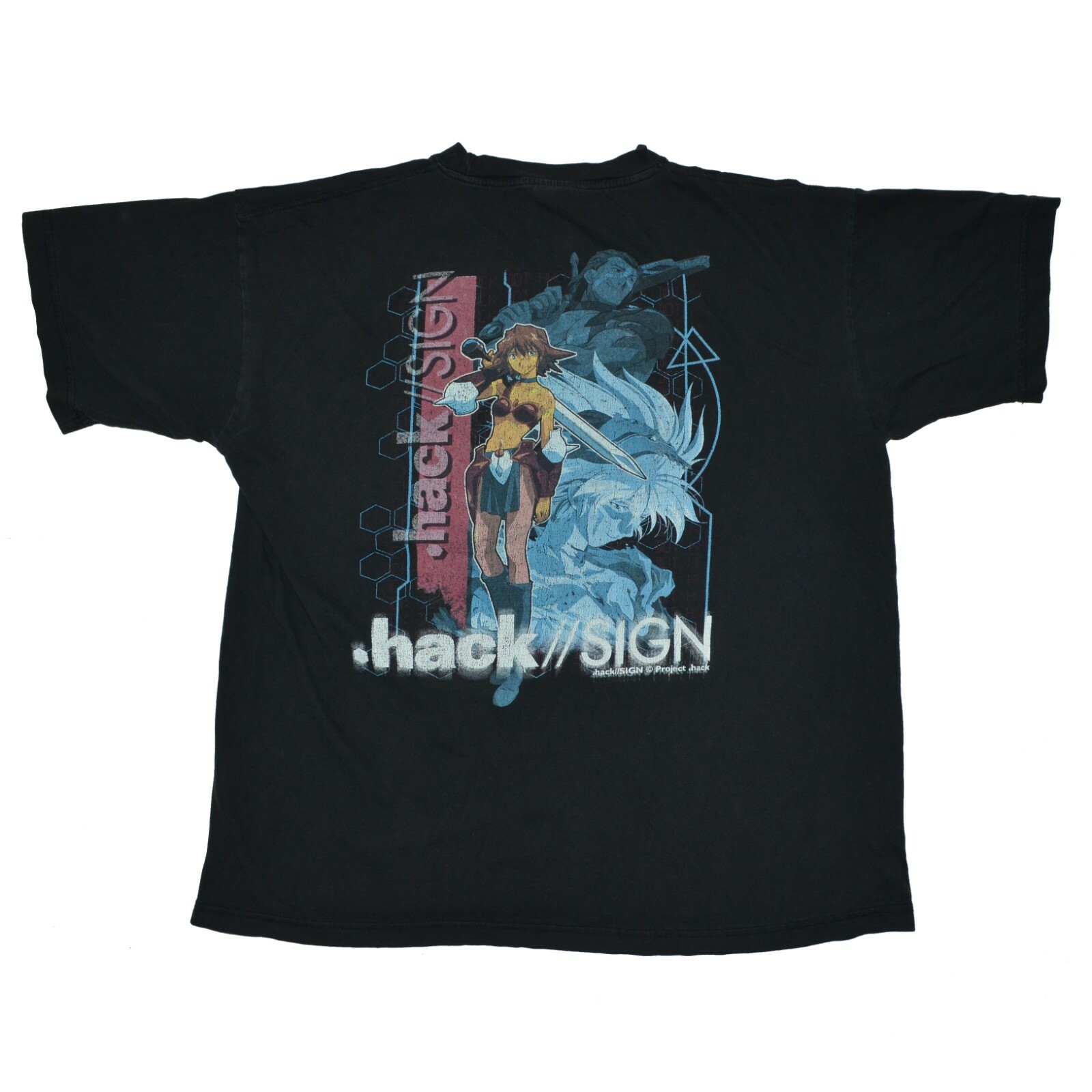 .hack//SIGN アニメ Tシャツ XLサイズ ドットハック Vintage .hack///SIGN Anime T shirt size XL Black Faded Worn to