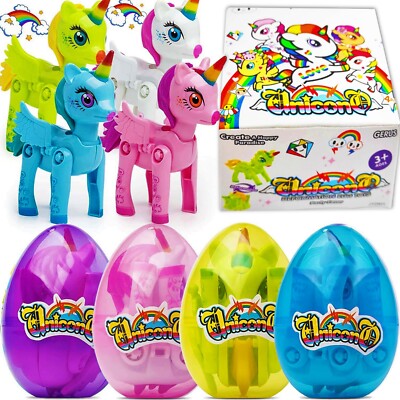 4/8 Pack Prefilled Plastic Easter Eggs with Cute Unicorn Toys Gifts 3 3/8'' Bulk