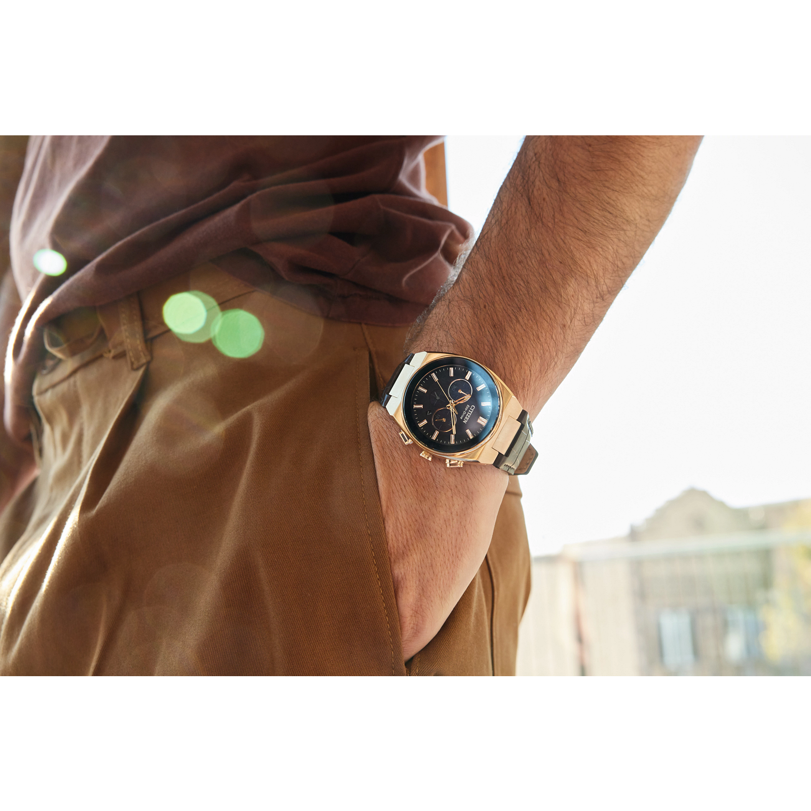 Citizen Men's Quartz Chronograph Luminous Brown Leather Watch 43 MM CA4583-01E