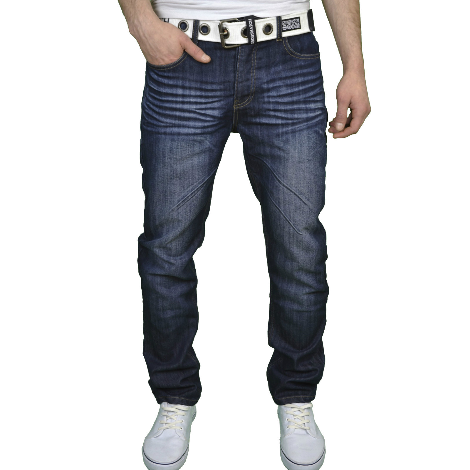 Crosshatch Mens Designer Regular Fit Straight Leg Jeans w/ Free Belt, BNWT eBay