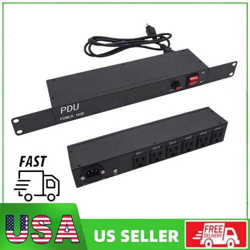 1U PDU Rack Mount Power Strip 100V-240V-15A 6 Outlet Horizon