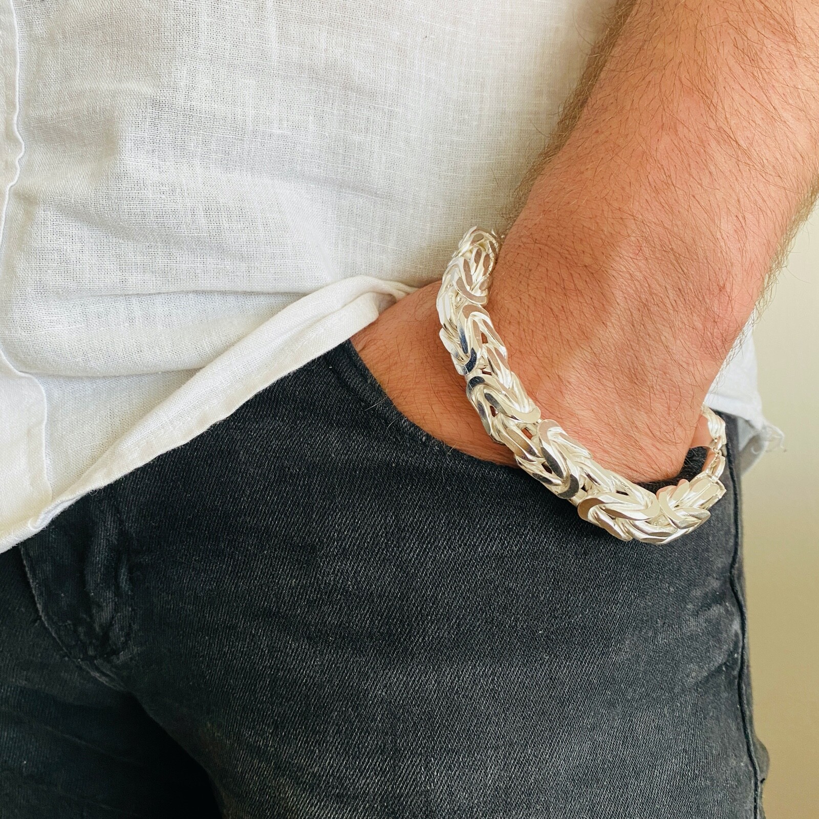 Pre-owned Handmade Mens Kings Byzantine Chain Bracelet 925 Sterling Silver 10mm 130gr 9.84inch