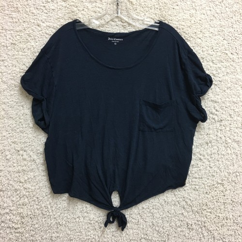 Juicy Couture Shirt Top Extra Large Adult Blue Tie Front Cropped Blouse Women XL
