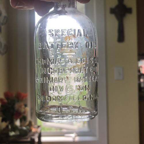 THOMAS A. EDISON SPECIAL BATTERY OIL ~ BLOOMFIELD, N.J. U.S.A. Small Oil Bottle