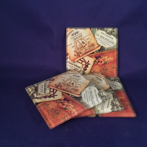 4 Piece Set Glass Coasters Wine Pictures Lot Man Cave