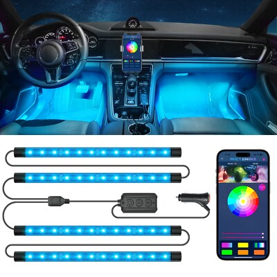 MICTUNING 4pcs RGB LED Strips Wireless Car Interior Led Atmosphere Neon Lights