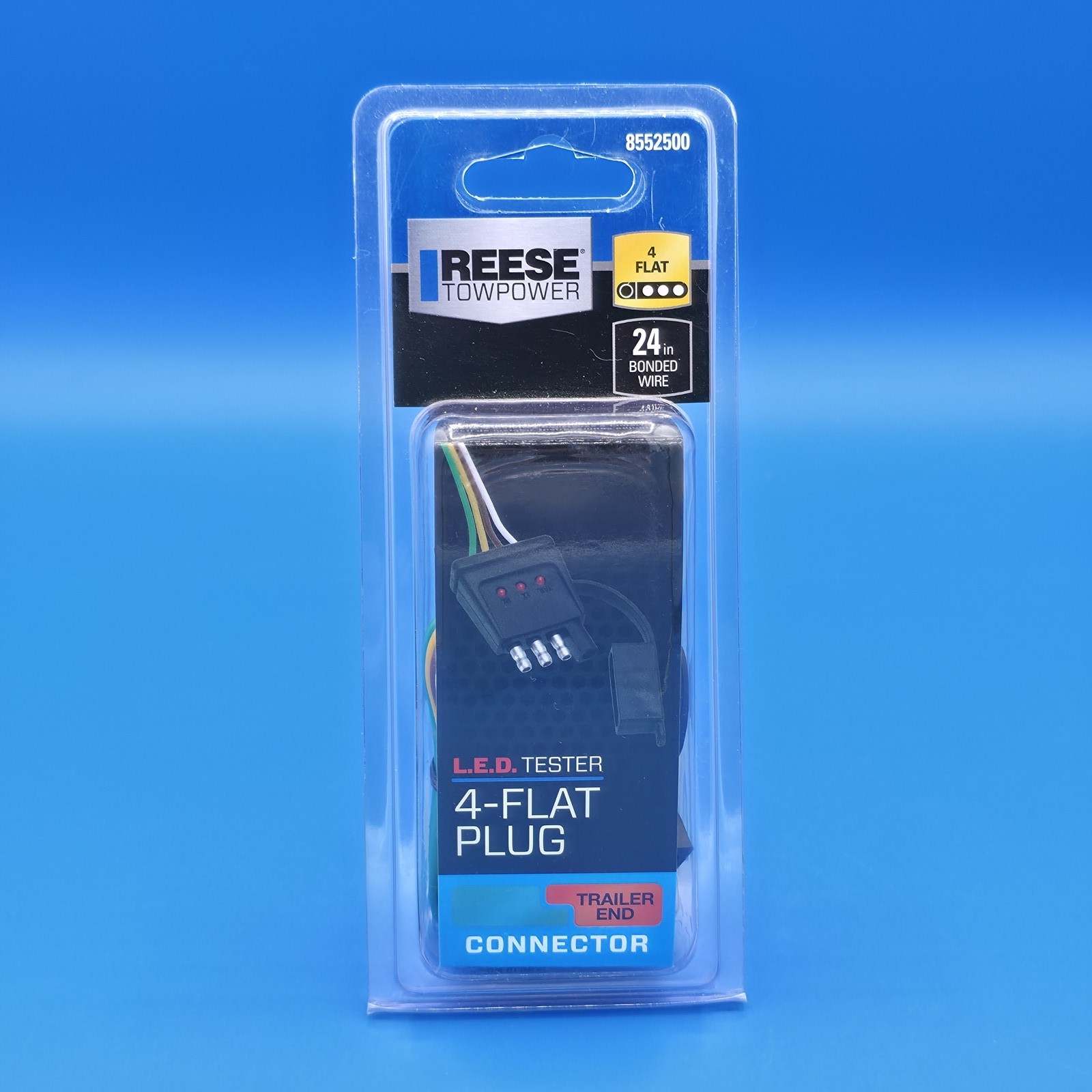 Reese Towpower 8552500 4-Way Flat Trailer End Connector with LED Tester NEW