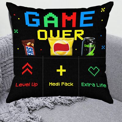 Dekokissen GAME OVER A Kissen mit 3 Taschen zum selbst Befüllen Geschenk Gamer