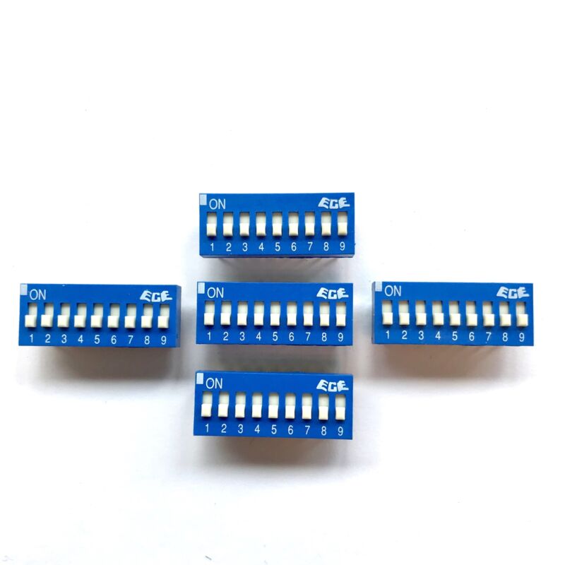 (PKG of 5) DIP Switch, 9 Position, SPDT, Gold Plated Contacts, ECE, EDG109S