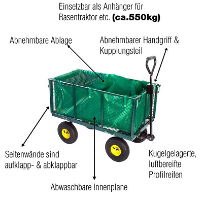 Grafner® Gartenwagen Bollerwagen 550kg Transportwagen Gerätewagen Handwagen neu