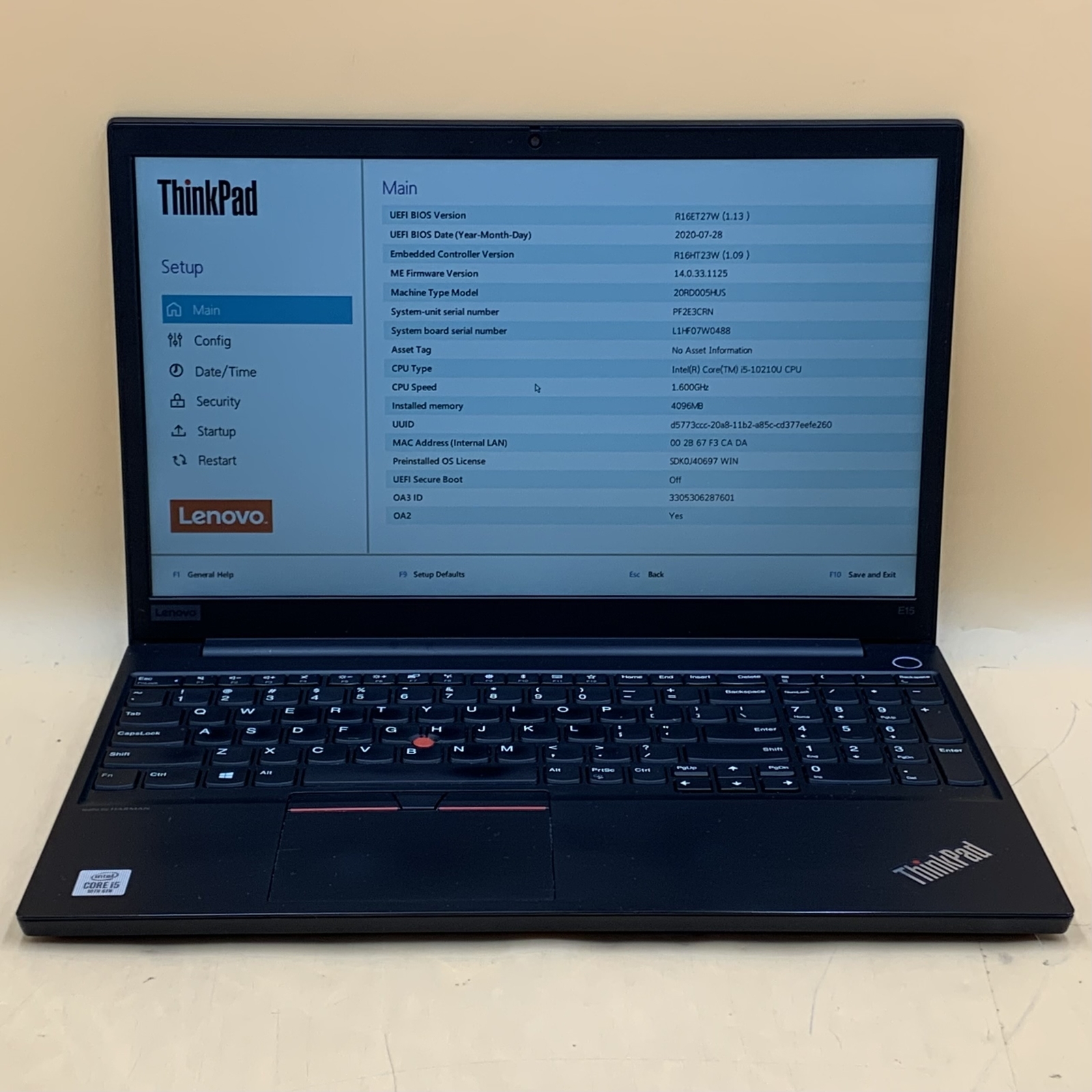 Lenovo ThinkPad E15 20RD-005HUS i5-10210U 1.6GHz 4GB RAM 256GB SSD - Picture 1 of 7