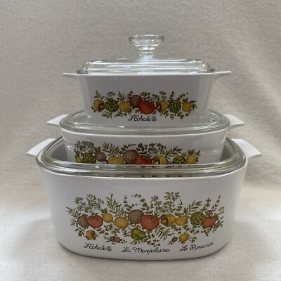Vintage Corning Ware Spice Of Life Casserole dishes cookware Set Of 3 WITH Lids