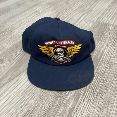 Vintage Powell Peralta Skateboards Skeleton Wings Blue SnapBack Hat Tony Hawk