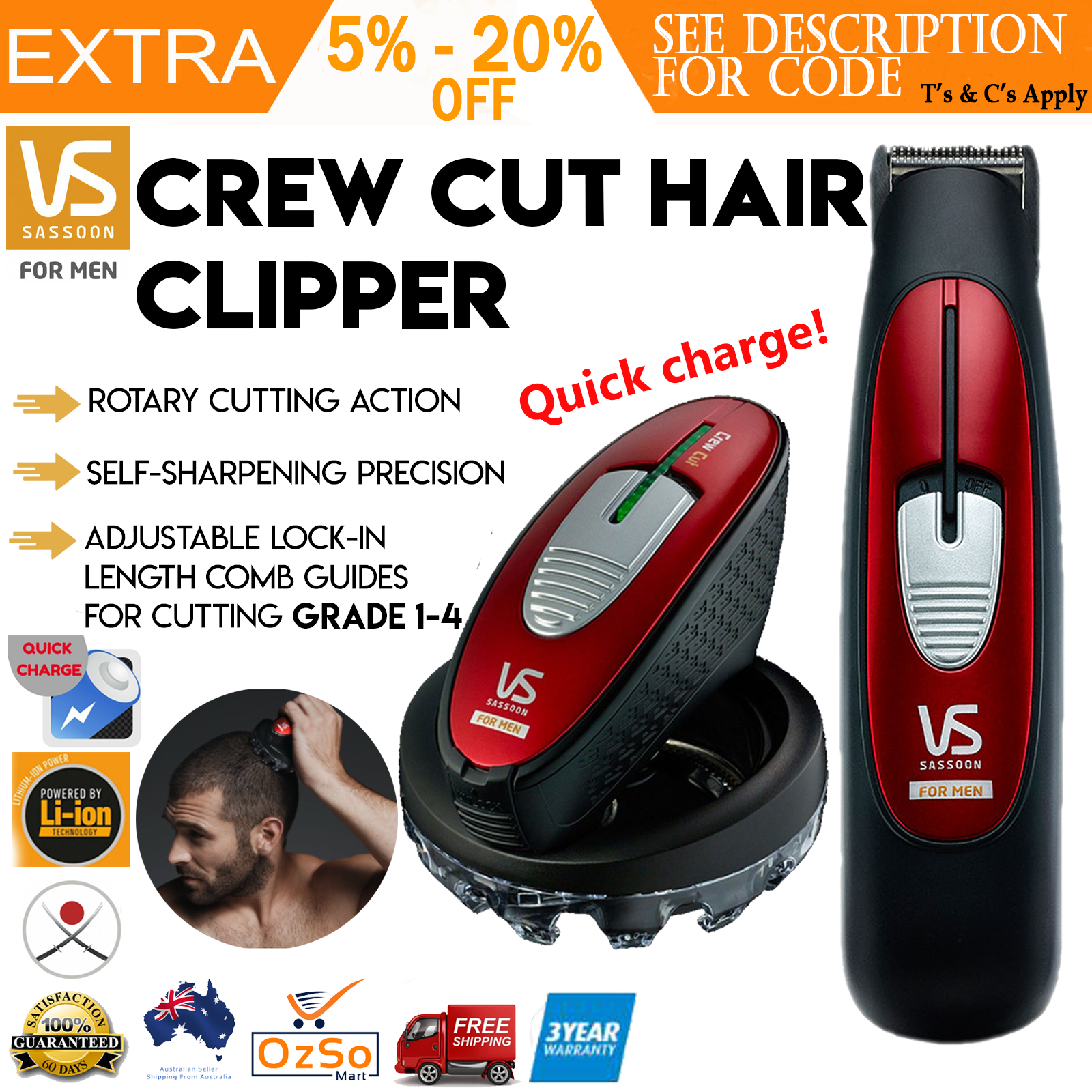 Mens Hair Clippers Trimmer Crew Cut Shaver Home Hair Cutting