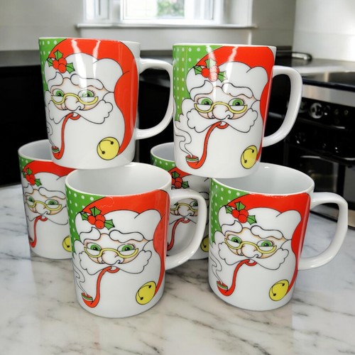 6 Vtg Fitz & Floyd Variations Santa Noel Polka Dot Christmas