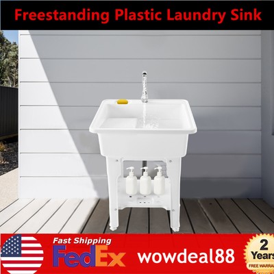 31.5in Multifunctional Laundry Sink with Hot and Cold Faucet Hoses and Drain Kit