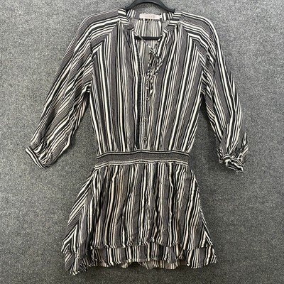 Billy T Dress Women S Black White Striped Ruffle Bottom Western Boho Mini Skater