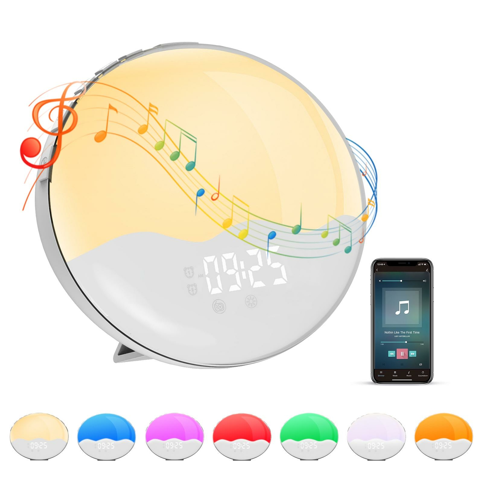 Wake Up Light Sunrise Alarm Clock for Heavy Sleepers, FM Radio 7 Natural Sounds