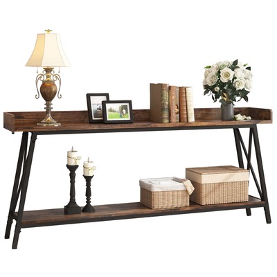 70.87 in Console Table Couch Rustic Industrial Sofa Bar Table Brown+Black