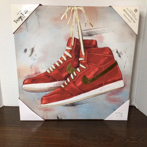 Nike Dunk High アートプリント Nike Dunk High Red/Gold Printed Canvas 14x14 Sneaker Shoes