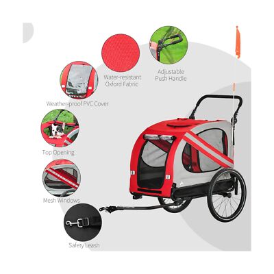 Aosom Dog Bike Trailer 2-in-1 Pet Stroller Cart Bicycle Wagon Cargo Carrier A...