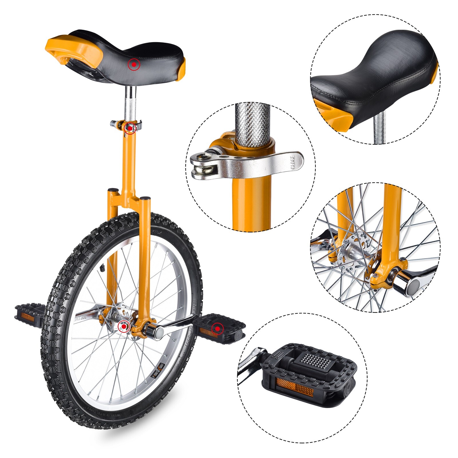 18inch Unicycle Cycling Skidproof Mountain Bike Adjustable Height Yellow New US