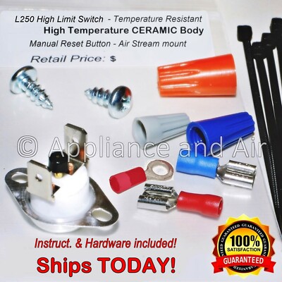 L250 Rollout Ceramic High Limit Switch 36t16 Manual Reset + Instructions